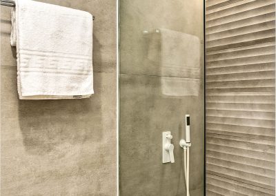 Spa-inspired bathroom with contemporary finishes, Myzith Luxury Suites, Keri, Zakynthos, Greece.